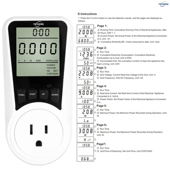 YICHENG Watt Meter,Plug-in Socket Power Meter,Overload Protection