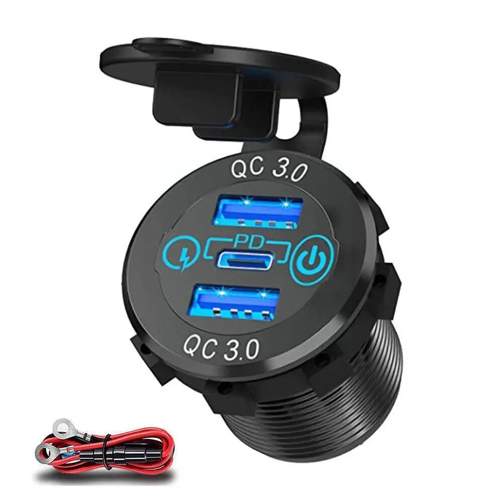 

Модификация автомобиля 3USB Интерфейс QC30 + QC3.0 + PD переключатель адаптер Автомобильное зарядное устройство 12В/24В автомобиль L2P7