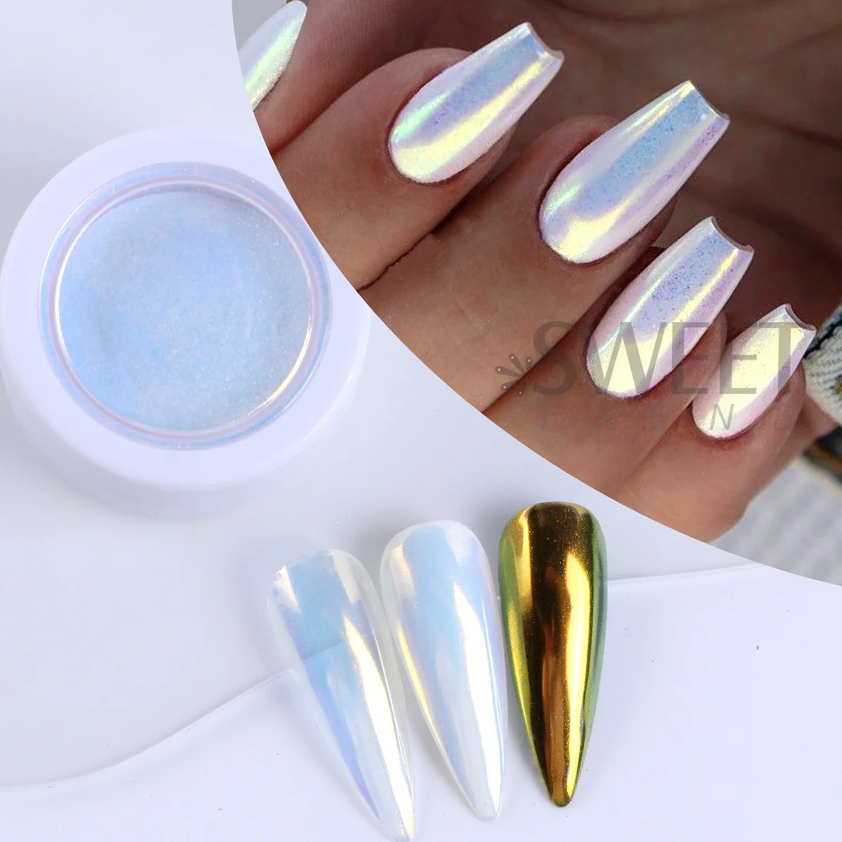 Fairy Moonlight Nails Glitter Pigment Luxury Aurora Rubbing Powder Rainbow Mirror Chrome Flash DIY Wedding Bride Manicure Decor