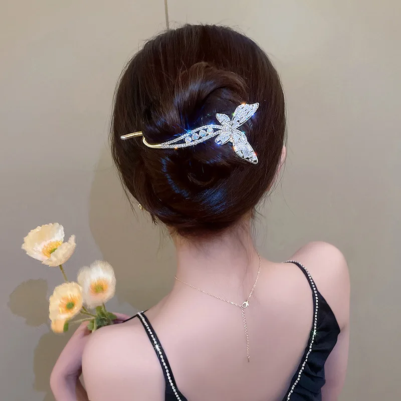 refined Zircon Frog Buckle Hair Clips for Women Butterfly One Word Clip  Hair Clip Silver Hair Accessories women's accessories