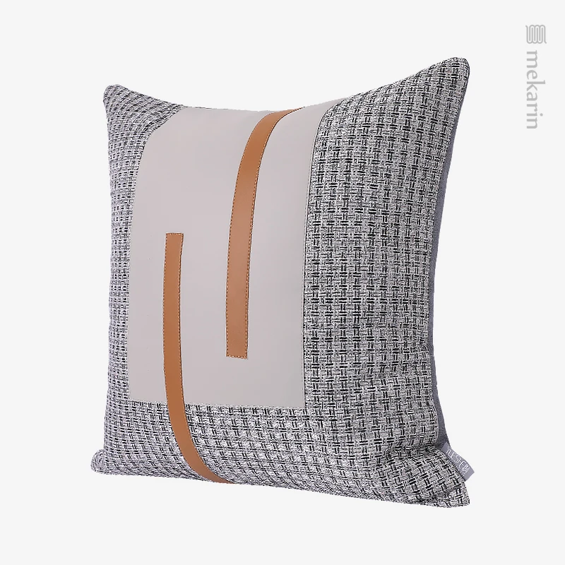 Modern light luxury model room orange gray leather stitching cotton jacquard pillow sofa pillow living room square pillow 2