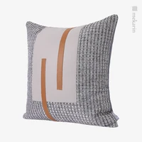Modern light luxury model room orange gray leather stitching cotton jacquard pillow sofa pillow living room square pillow 2