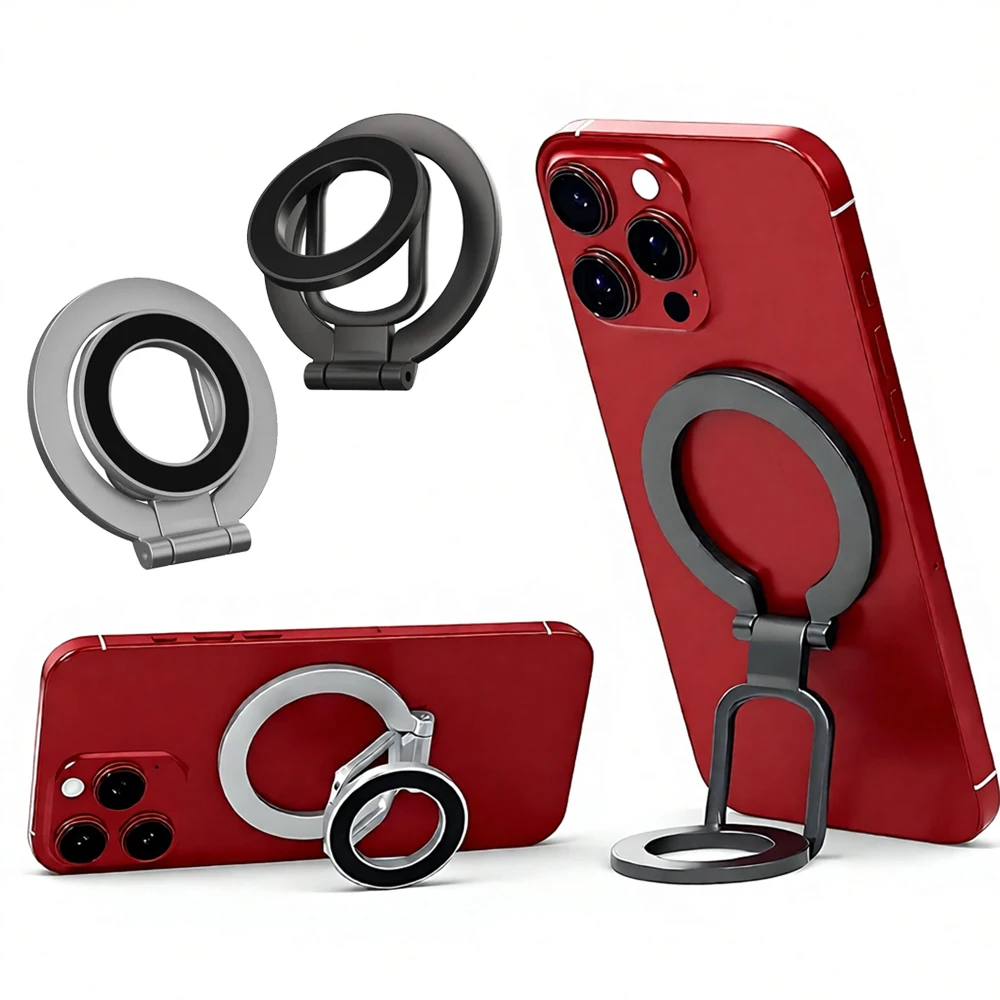 Magnetic Double-Sided Phone Holder and Ring Stand with Kickstand Feature