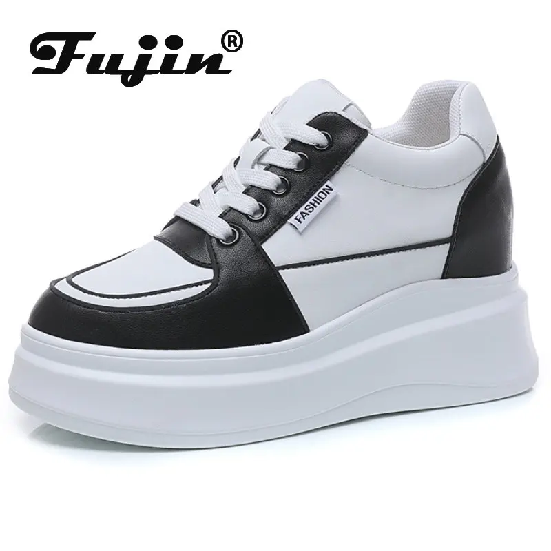 

Fujin 6cm Genuine Leather Platform Wedge Mixed Color Casual Chunky Sneakers Women Vulcanize Spring Autumn Moccasins Comfy Shoes