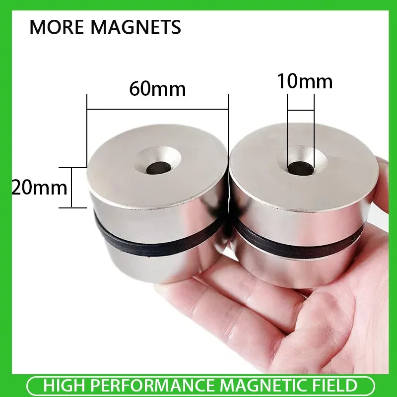 

1PC 60x20-10mm Powerful Magnets 60x20mm Hole 10mm Permanent Round Countersunk Neodymium Magnetic Magnet 60x20-10