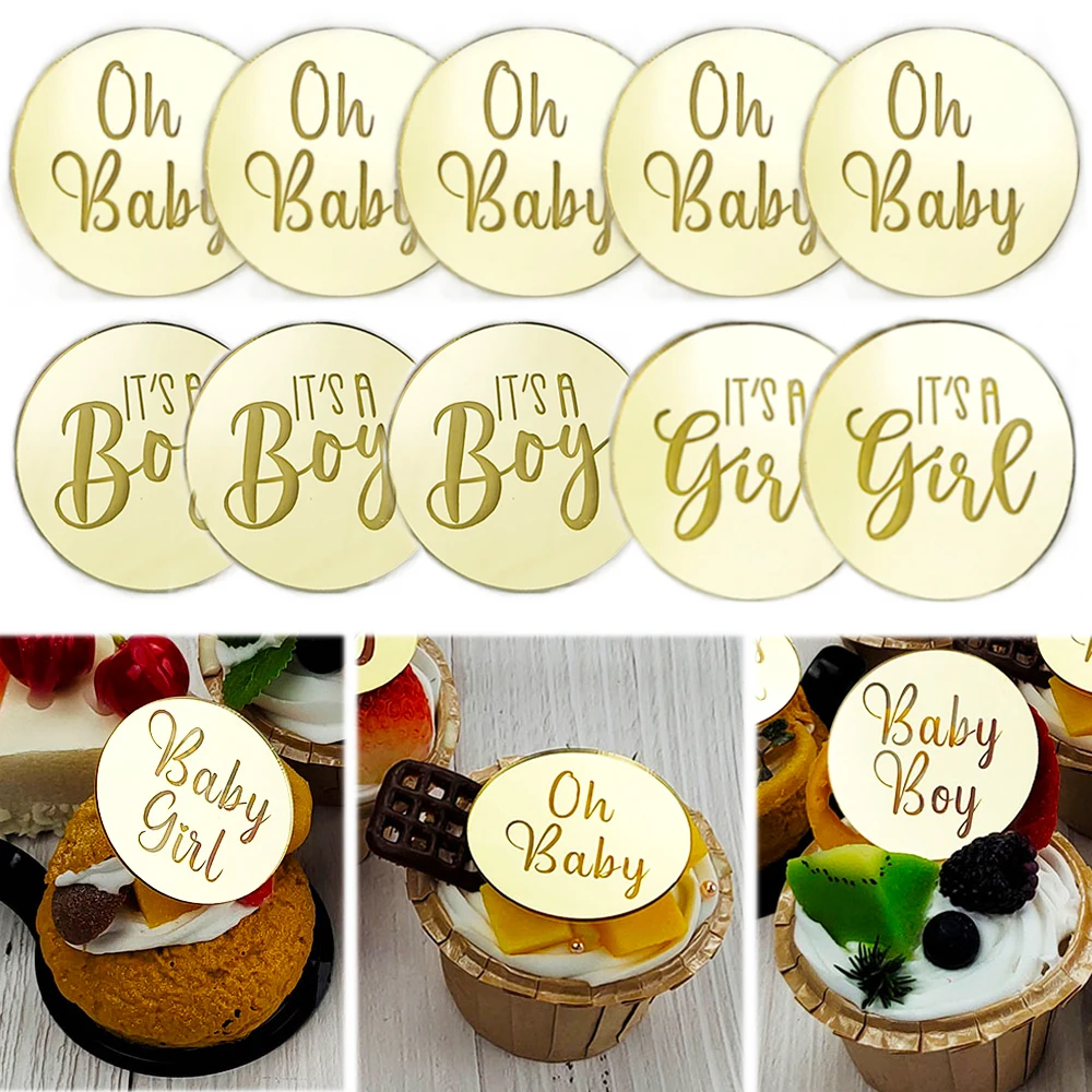 5/10 Stück Oh Baby Cake Topper Es ist ein Junge Mädchen Cupcake Topper Gold Acryl Kuchen Dekoration für Babyparty Geschlecht offenbaren Party