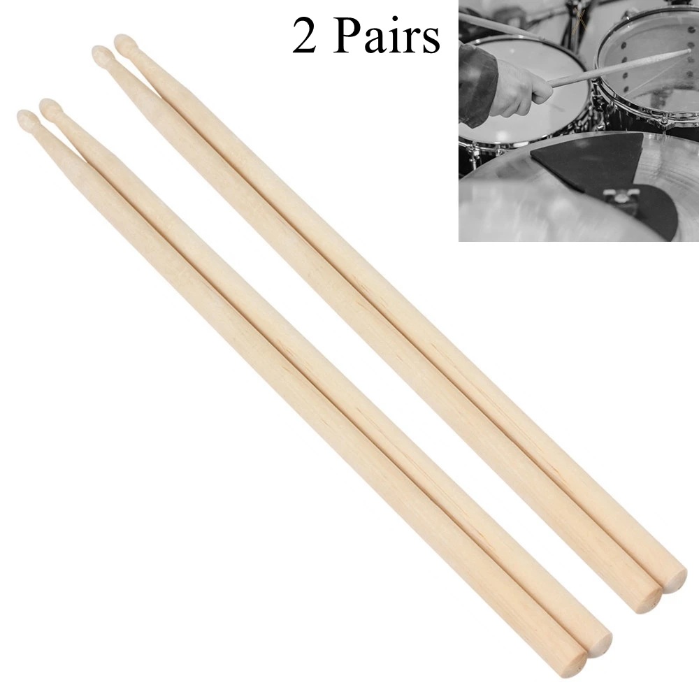 

2 Pairs 7A Maple Wood Drum Sticks for Jazz Drum Exercise Wood Tip Drumsticks Percussion Instrument Parts Accessories