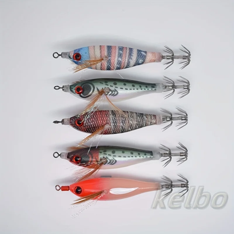 5pcs Glow-in-the-Dark Fishing 3D Eyes Realistic Shrimp, Squid, Octopus - Hard Bait Jig Lures With Hooks, Non-Toxic,_voghion.com