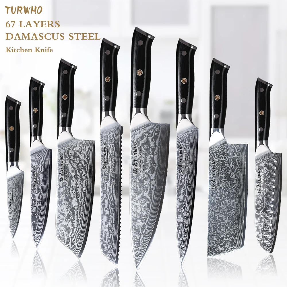 TURWHO Best Chef Knife Japan Damascus Steel Kitchen Knives Razor Sharp Pro  Chef Santoku Utility Kitchen Knife Sets Ebony Handle - AliExpress