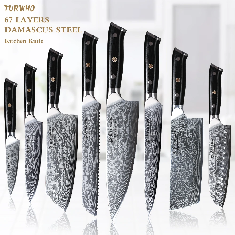 Turwho Chef Knife 15 Pcs Kitchen Knives Set 67 Layer Damascus Steel Japanese Nakiri Santoku