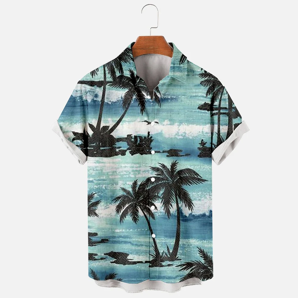 

CLOOCL Men Clothing Beach Palm 3D Printed Shirts Lapel Button Short Sleeve Hawaiian Shirt Casual Cozy Male Beach Shirt Tops