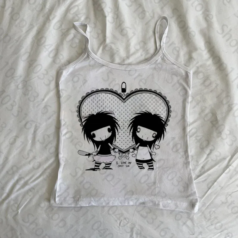 Y2k Anime Cute Streetwear O-neck 90s Text Print Tops Women Harajuku Clothes Simple Vintage Crop Tee Aesthetic Emo Casual T-shirt 4