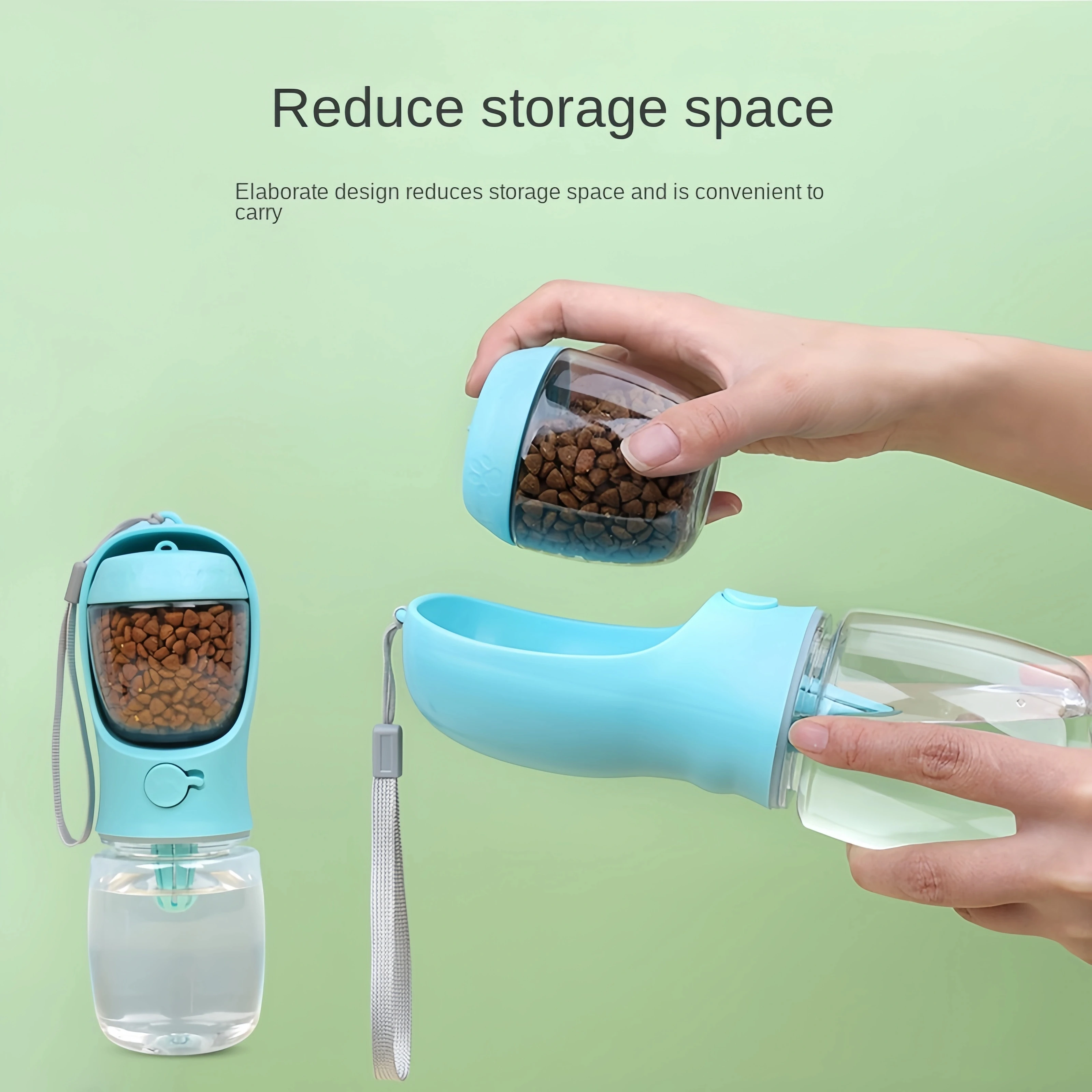 Botella de agua portátil para perros y gatos con compartimento para comida y agua.Perfecto para viajes y actividades al aire libre.
