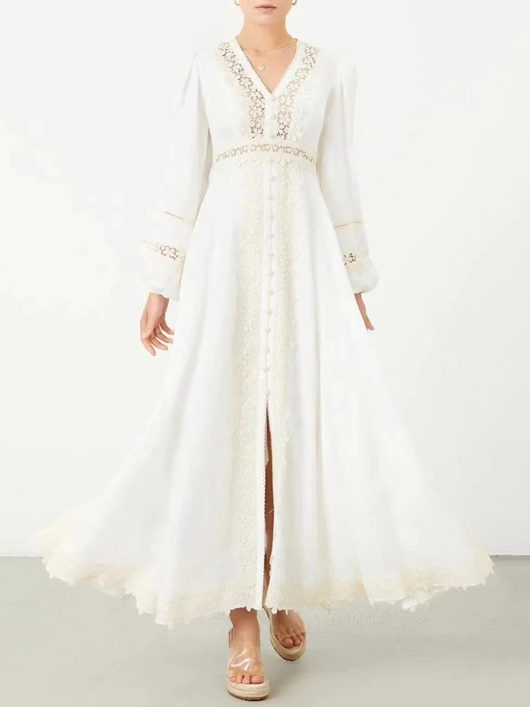 

GypsyLady Bohemian Vintage Chic Maxi Dress Embroidery Summer Hollow Out Summer Long Sleeve Sexy Holiday Party Women Ladies Dress