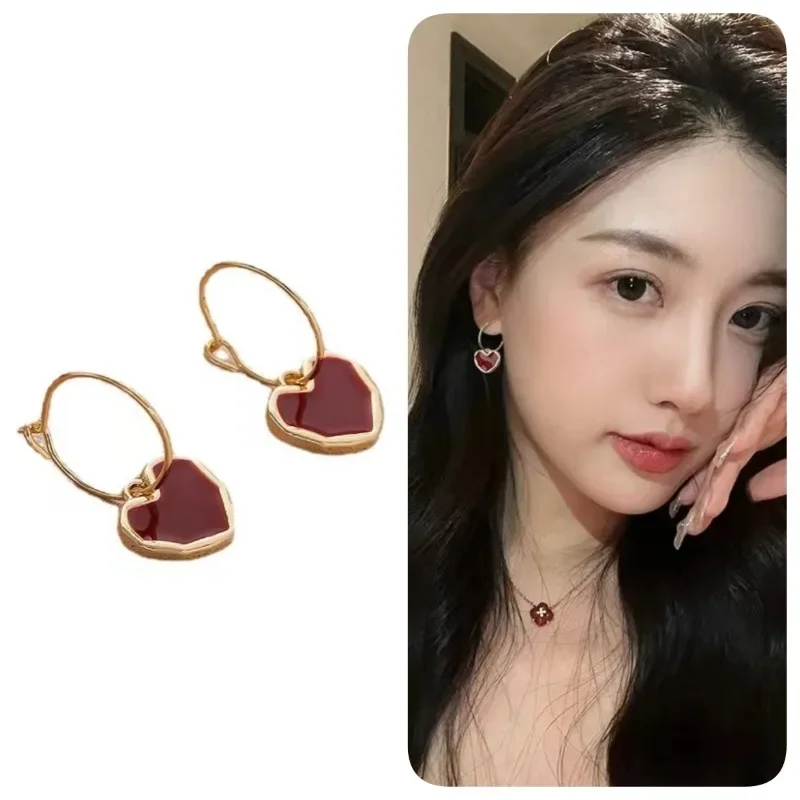New Korea Trendy Wine Red Love Orecchini Simple Temperament Net Red Wild Personality Orecchini Gioielli Per Feste