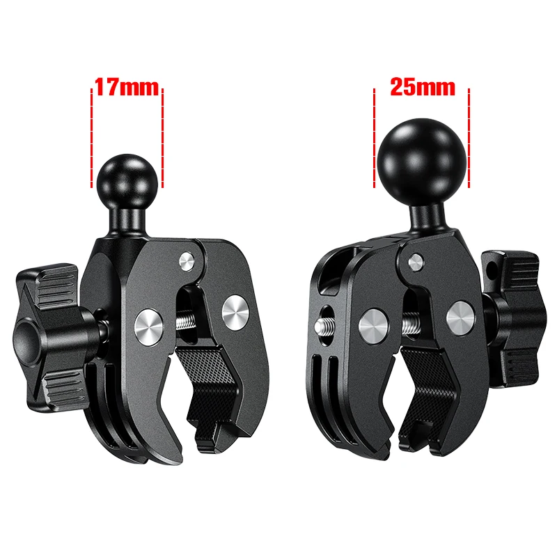 Ball Head Handlebar Clamp Mount Base 1" 17/25mm Ball Mount for Gopro Accessories Double Socket Arm & Bike Motorcycle Phone Holder
