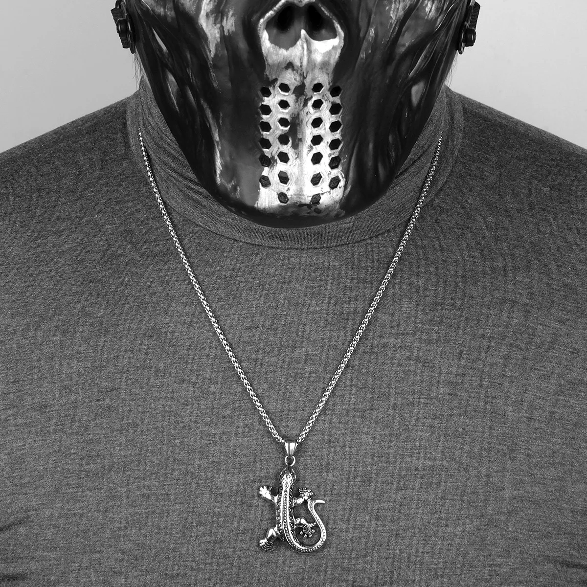Collar Colgante Lagarto De Acero Inoxidable Para Hombres - Diseño Hip Hop Y Moderno