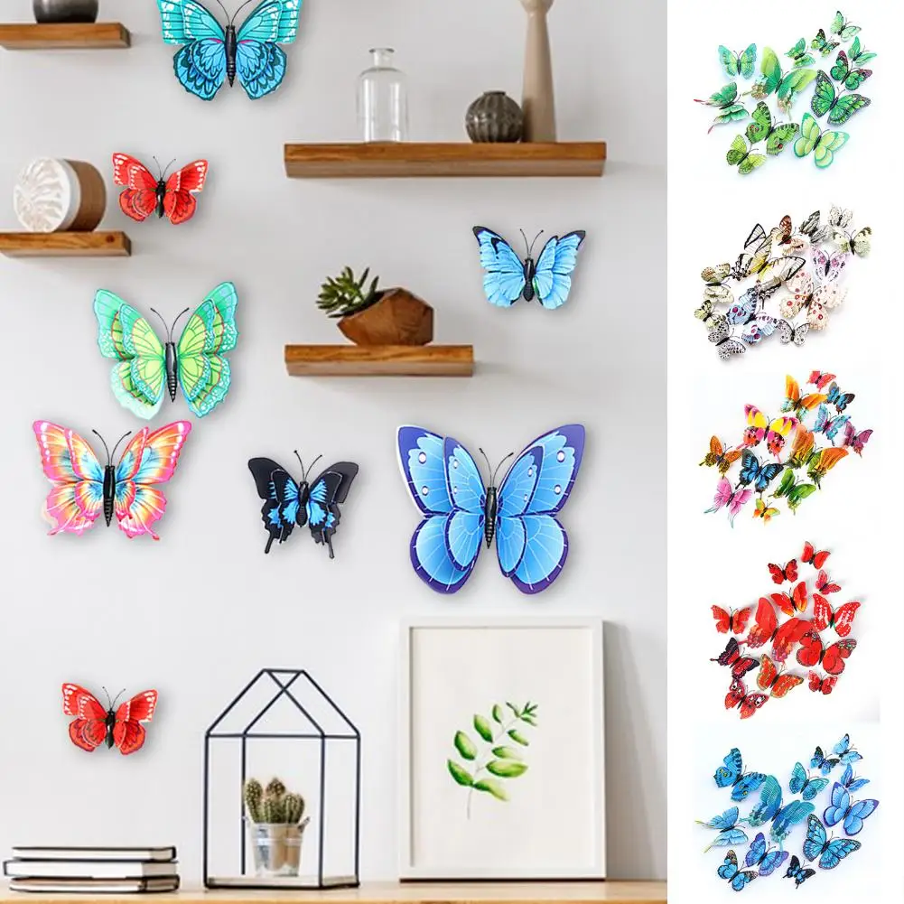 12 ks ledničku magnety motýl vibrant barva double-layered motýl zeď nálepky umění deco řemesel pro domácí večírek dekorace