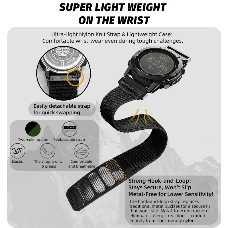 NORTH EDGE LITECORE Men's Ultra-Light Outdoor Digital Sports Watch with Compass and Pedometer, Waterproof to 50M