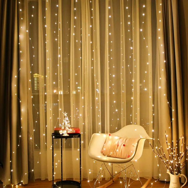 Guirlande de rideau Led guirlande lumineuse Festival décoration de noël 8  Modes Usb télécommande vacances fée lumières pour chambre maison