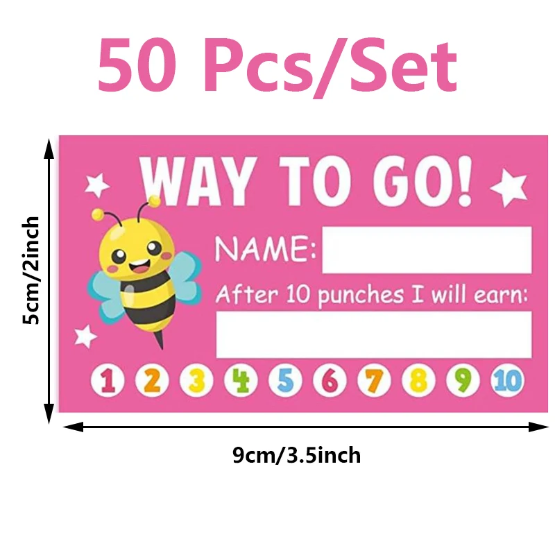 50Pcs/Set Kids Reward Cards Cartoon Animals Punch Cards for Children Cute  Bee Designs for Classroom Home Motivational Encourage