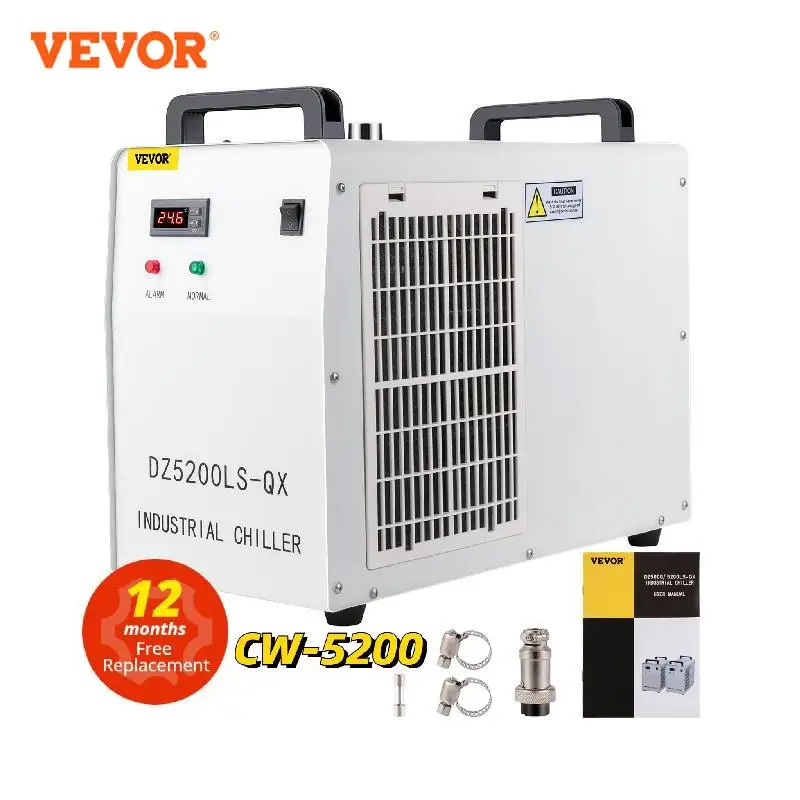 Vevor Cw-5200 Cw-5000 Cnc Laser Engraver Machine Chiller Thermolysis Industrial 80W/100W/130W/150W Co2 Glass Laser Tube Cooling