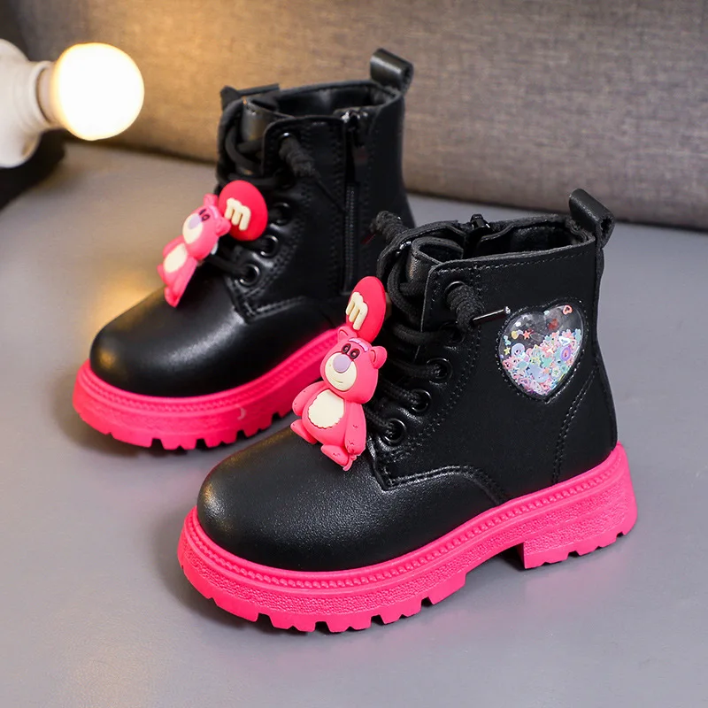 

Girls Fashion Versatile Casual Heart Decoration Kids Sweet Princess 2023 Autumn/Winter Thick-soled New Ankle Boots Non-slip Shoe