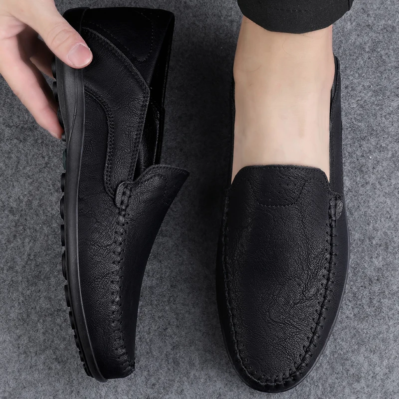 Genuine Leather Men Shoes Casual Formal Mens Loafers Moccasins Luxury Brand Italian Breathable Slip on Male Boat Shoe Size 46 47 6
