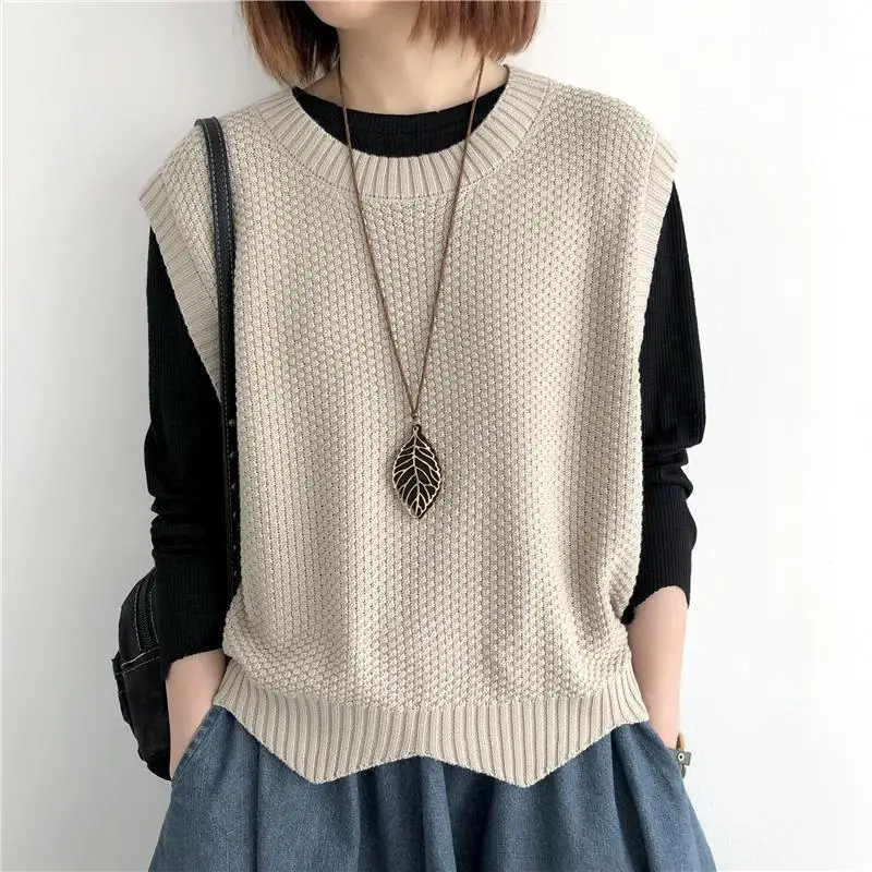 

Sweater Vest Women Irregular Casual Ribbed Solid Knitted Tops Leisure Korean Fashion Ladies O-neck All-match Retro Tender R211