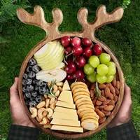Christmas Deer Tray Cutting Board Fruit Plate Wood Animal Wood Creative Crafts Wood Serving Platter Christmas Dishes S/L Size 1