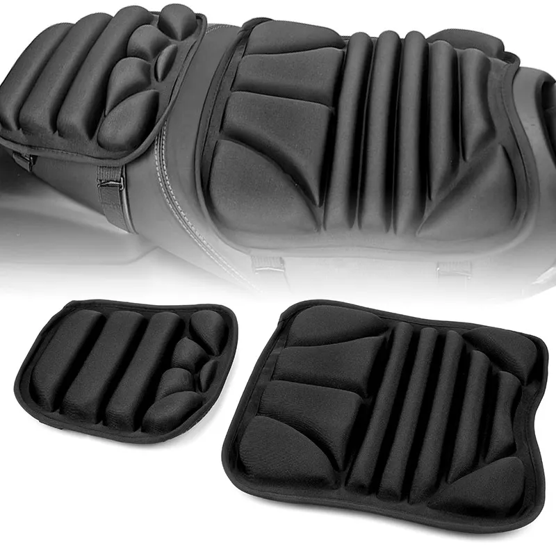 Black Motorcycle Seat Cushion Front Rear Seat Cover Lycra Fabric Pads