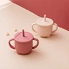 Baby Feeding Cups Straw Bottle Sippy Cup Silicone Baby Cup Double Handle Sippy Cups Drinkware Child Anti-Hot Leakproof Water Cup 1