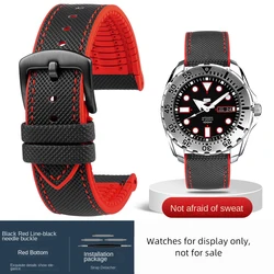 Wide Range Carbon Pattern Rubber Watch Strap - Durable and Stylish Bracelet - 21mm-Width (Black Red Black)