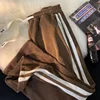 Men's Casual Corduroy Loose Wide Leg Pants Spring Summer Versatile Side Stripe Color Block Sports Straight Nine Point Trousers