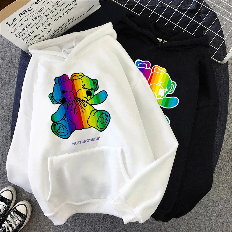 

Goth Hoodie Cute Bear Pattern Print Punk Aesthetic Oversized Women's Sweatshirt Kpop Sweet Harajuku Casual Hip hop Streetwear