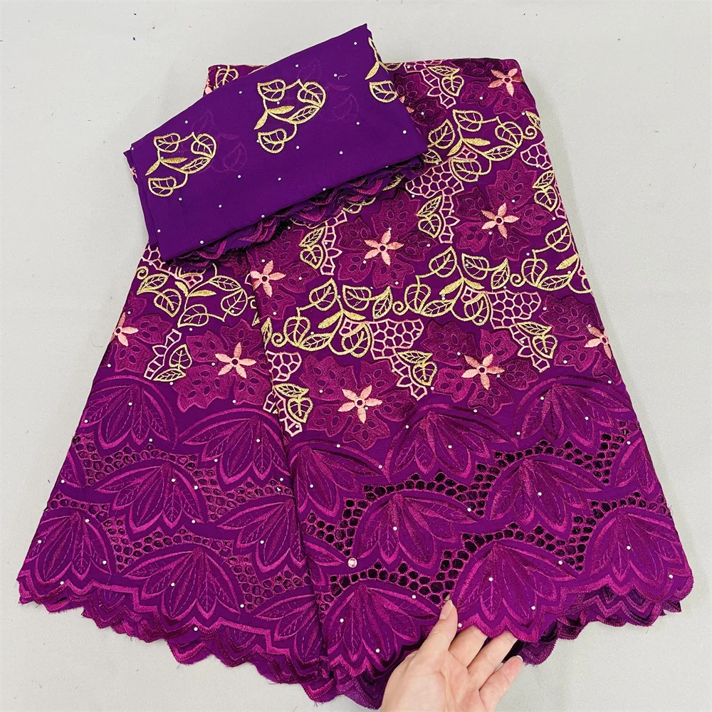 

African Lace Fabric 2022 High Quality Lace 7yards Swiss 100% Cotton Embroidery Fabrics Dresses For Women Party Clothes h-0155