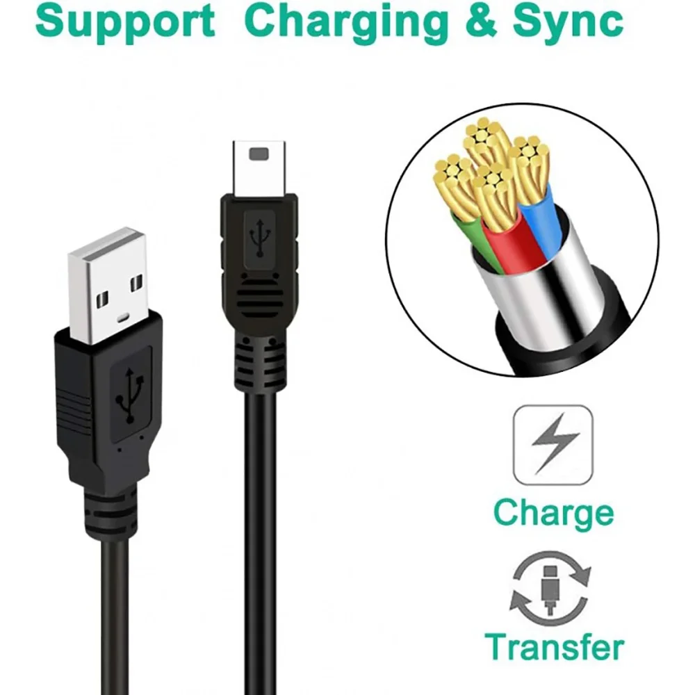 USB Cable Male to Mini-B 5pin Male Fast Data Charge Cablefor MP3 Player Garmin Nuvi GPS, Dash Cam,Hard Drive PS3 Controller