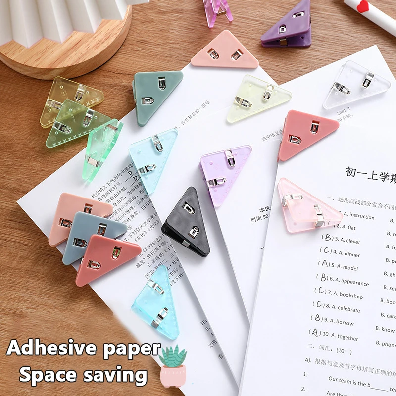 

5PCS Paper Clip Triangle Corner Clips Kawaii Page Holder File Index Photo Clamp Korean Stationery Office School Desk Organizer