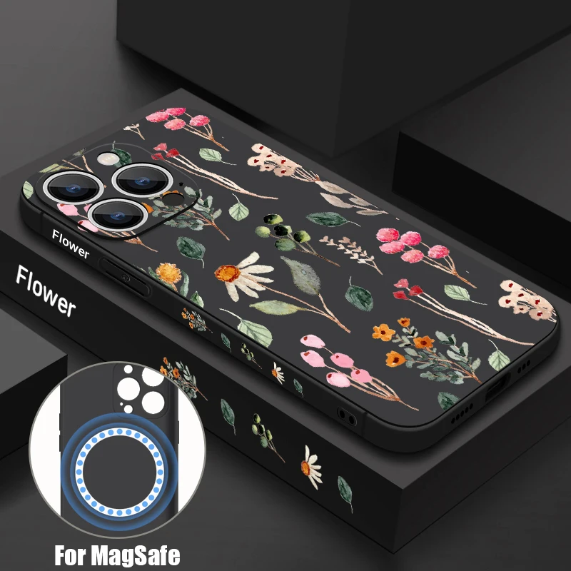 Magnetic Floral Lanyard Phone Case with Built-in Metal Plate
