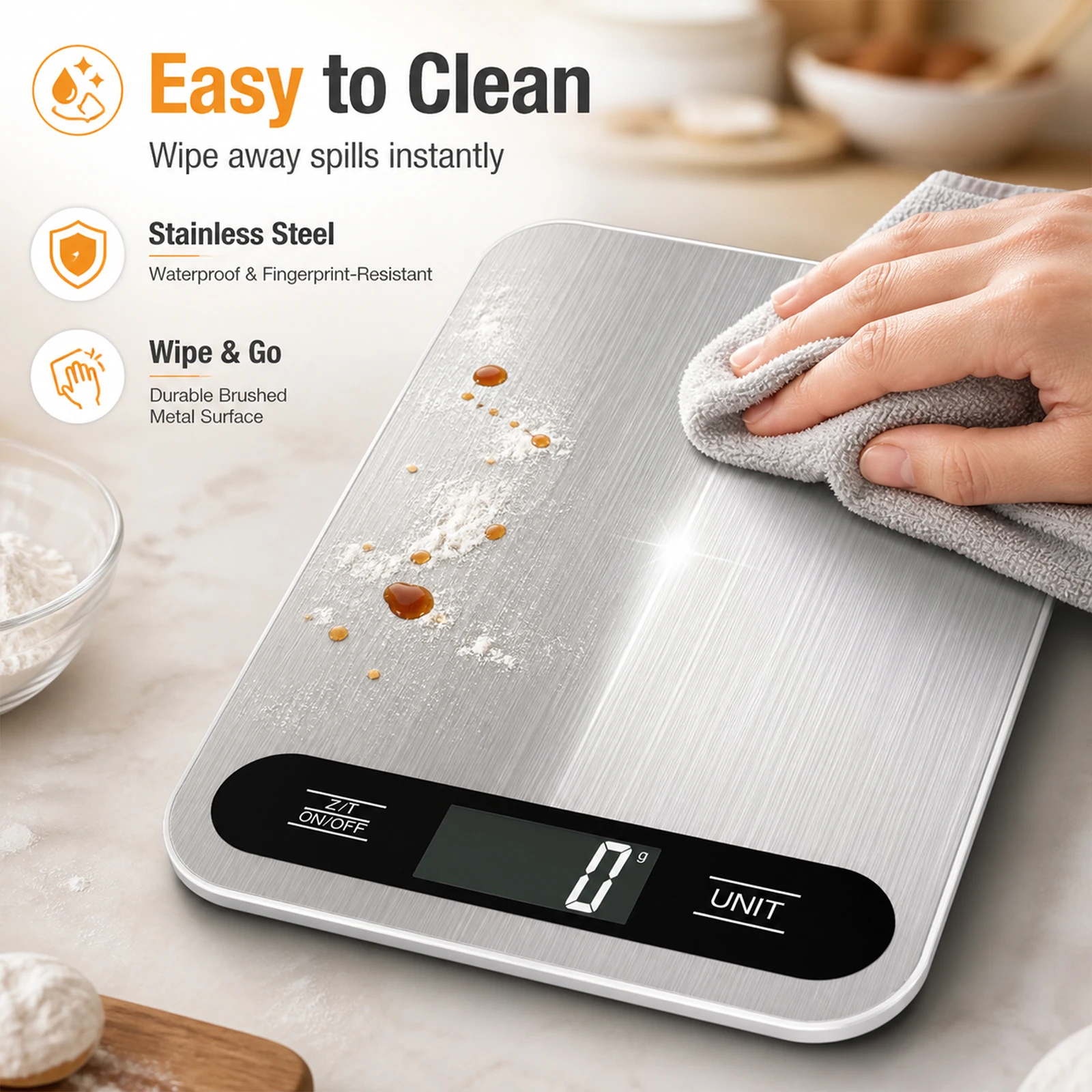 Ultra-Thin Stainless Steel Digital Kitchen Scale with LCD Display, 15kg Capacity