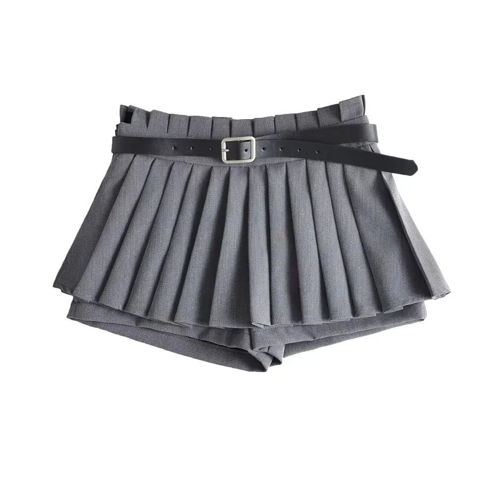 Low Waist Slim Mini Pleated Skirt For Women 2025 Summer Casual Black Belt Skirts Babes Fashionable Solid Une Jupe Ligne