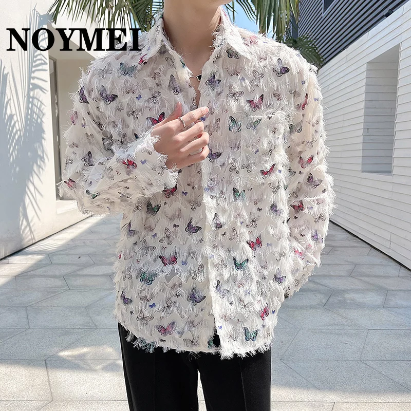 

NOYMEI Niche Deckle Edge Design Butterfly Shirt Handsome Loose Casual Long Sleeve Fashionable Korean Style Male Top WA4200