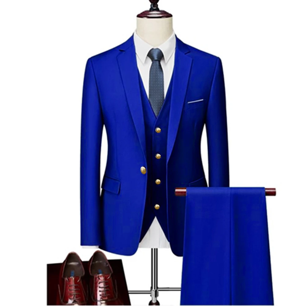 

Men Business Blazers Jacket Vest Trousers High End Wedding Party Groom Suit 3 Pieces Sets Coat Pants Big Size Dress M-6XL 2023