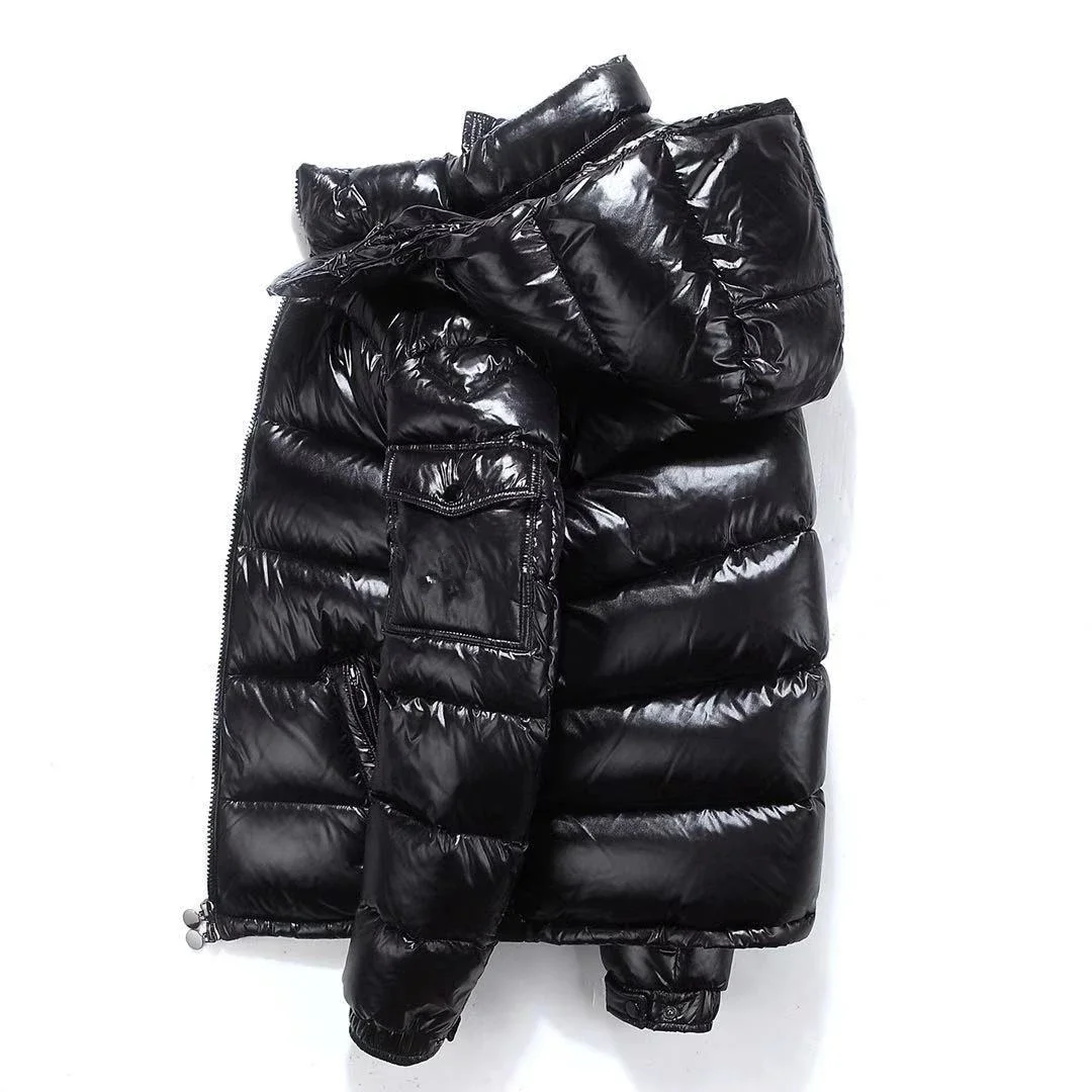 New Glossy Down Jackets Men Jackets Short Winter Hooded Women Thickened Warm-Keeping Cold-Proof Long Sleeve Cardigan Jacket 3