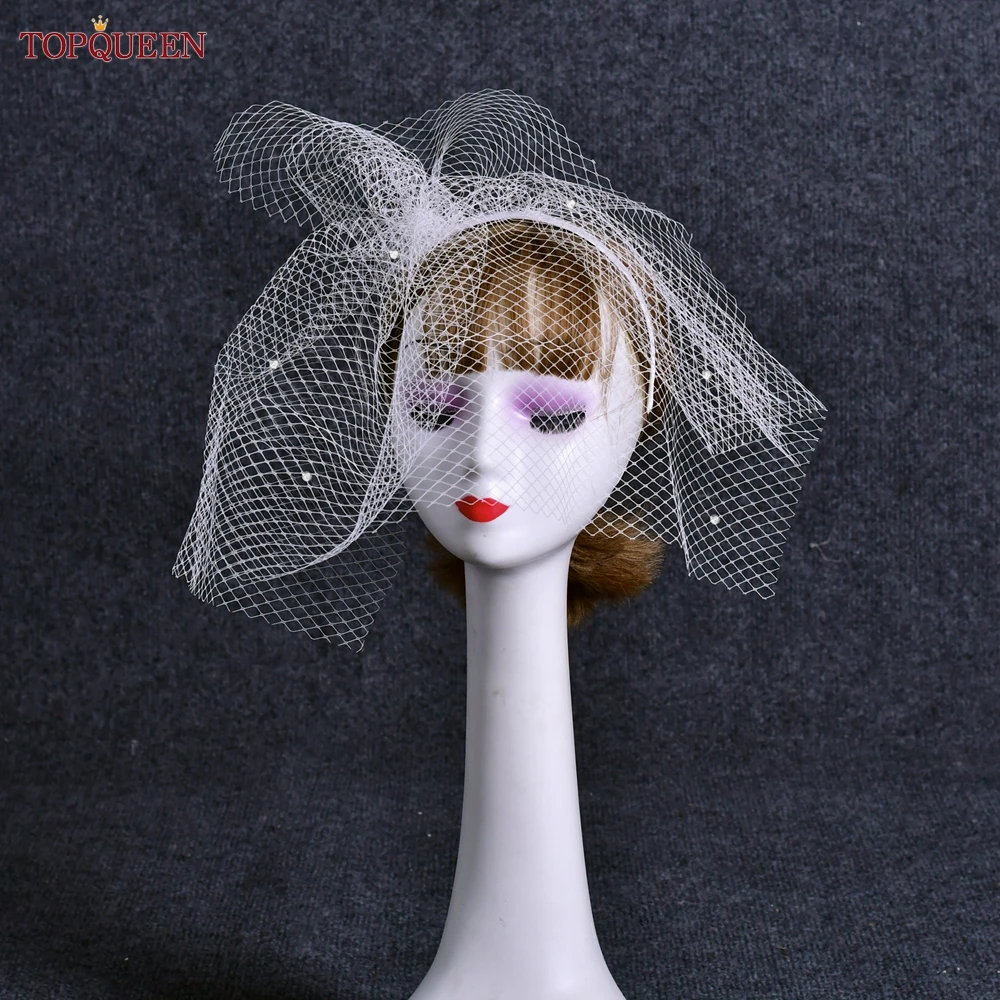 TOPQUEEN VA13 Wedding Birdcage Veil Bridal Blusher Veil White Headband Veil for Bridal Fascinators Black Face Net Mask Bachelore 2