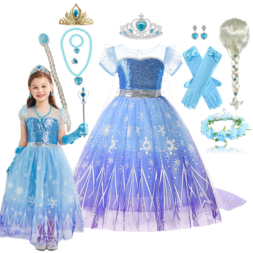 thumbnail image 2 of Vestido de princesa para niña, disfraz de Elsa de Disney, vestidos de baile de lujo, trajes de fiesta de cumpleaños, vestido de Cosplay de Carnaval de Halloween, 2-10 años, 2 of 5