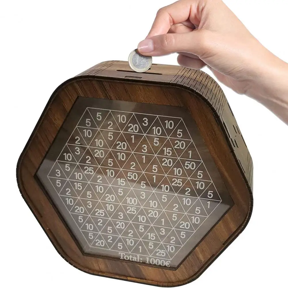 Money Box Hexagonal Wooden Piggy Bank with Digital Scale for Kids Adults Achieve Savings Goals with Children's Savings Target 3