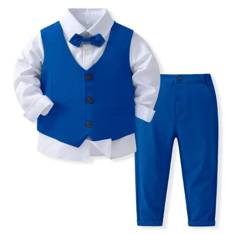 Boys Suits Blazers Clothes Suits For Wedding Formal Party Striped Baby Vest Shirt Pants Kids Boy Outerwear Clothing Set - 2