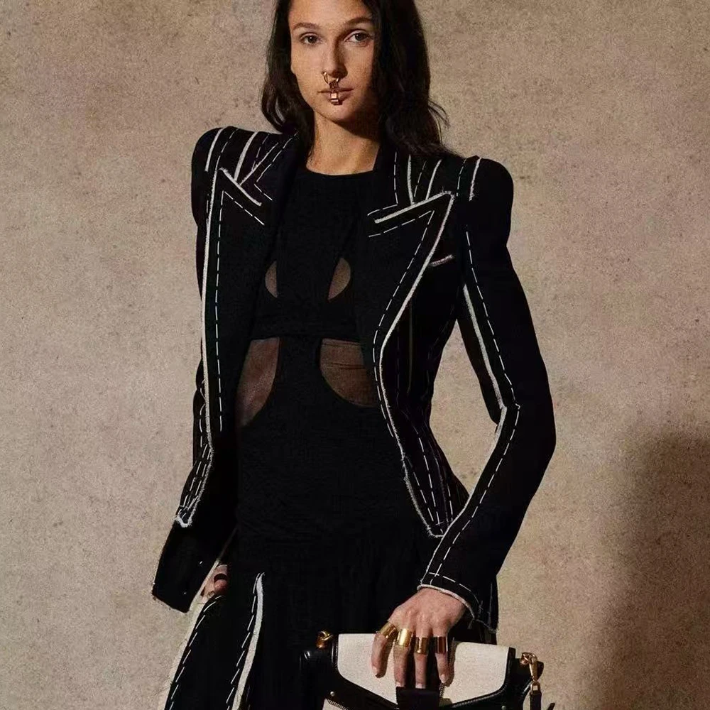 HIGH STREET Newest Fashion 2026 Designer Jacket Women's Fringed Tassel Slim Fitting Blazer