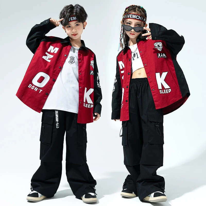 New Jazz Dance Costumes for Children Fashion Hip Hop Clothes Loose Shirt Cargo Pants Modern Kpop Outfits Teenager Girl Stage Set